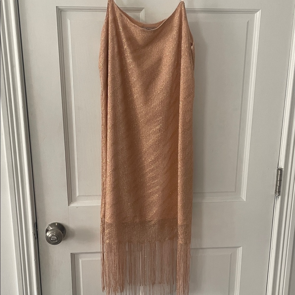 Elegant Gold Fringe Mini Dress